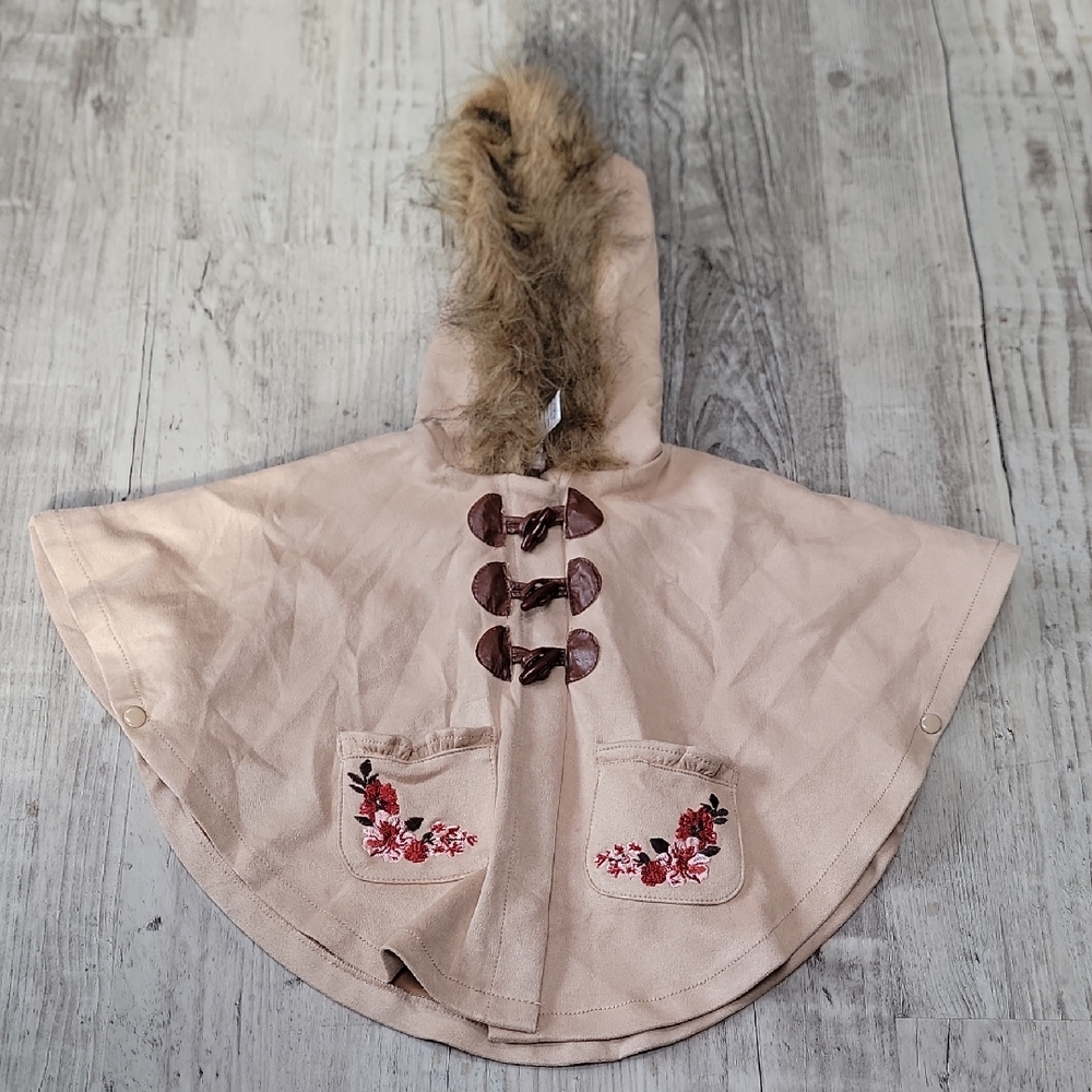 Children's Hooded Cape with Faux Fur Trim